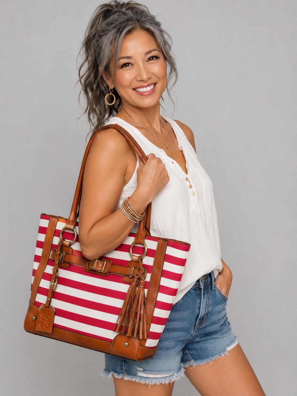 Ladies Bulldog Cases Cherry Stripe Concealed Carry Purse